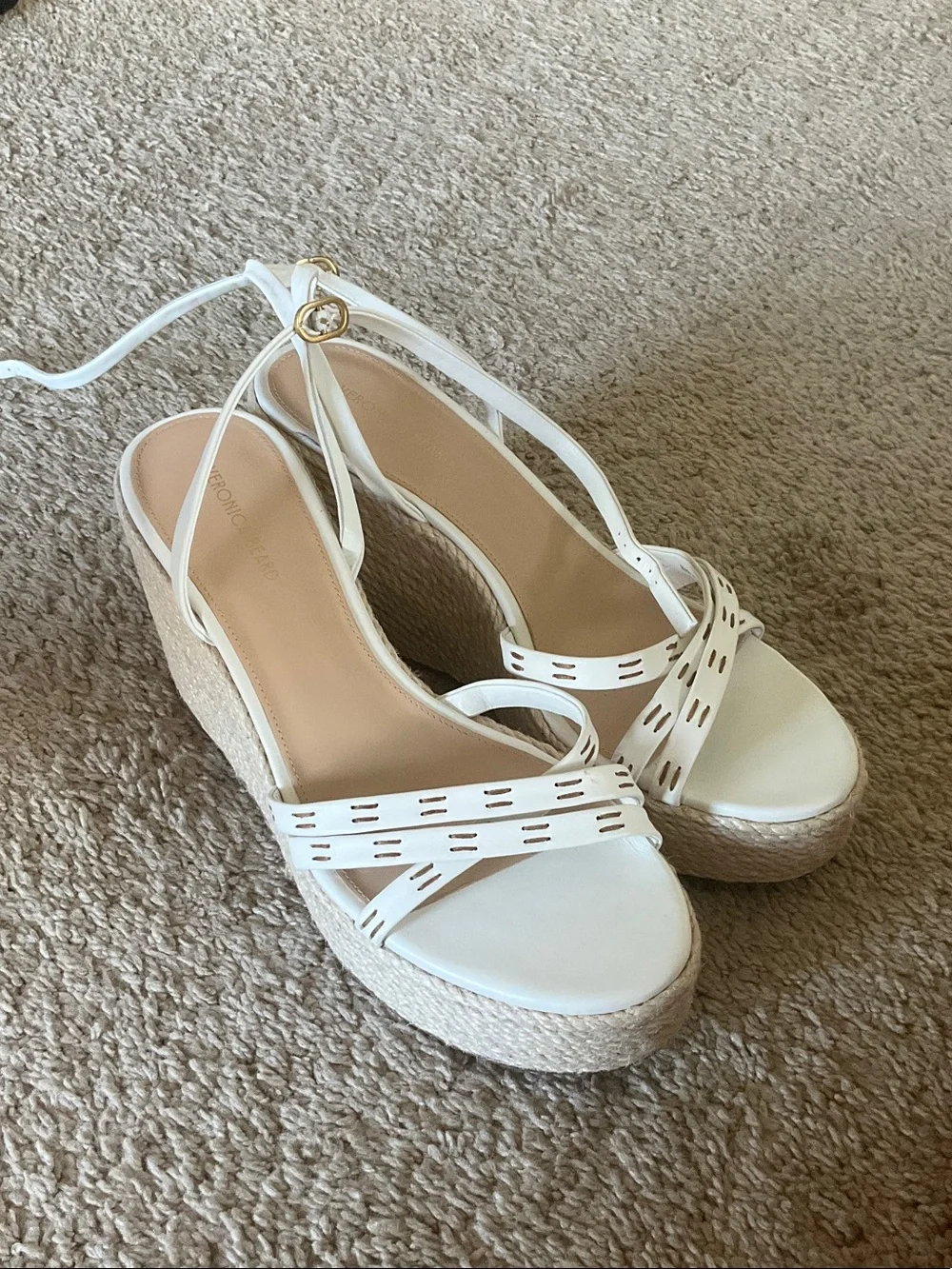 Veronica Beard Cream Espadrille Wedge Sandals